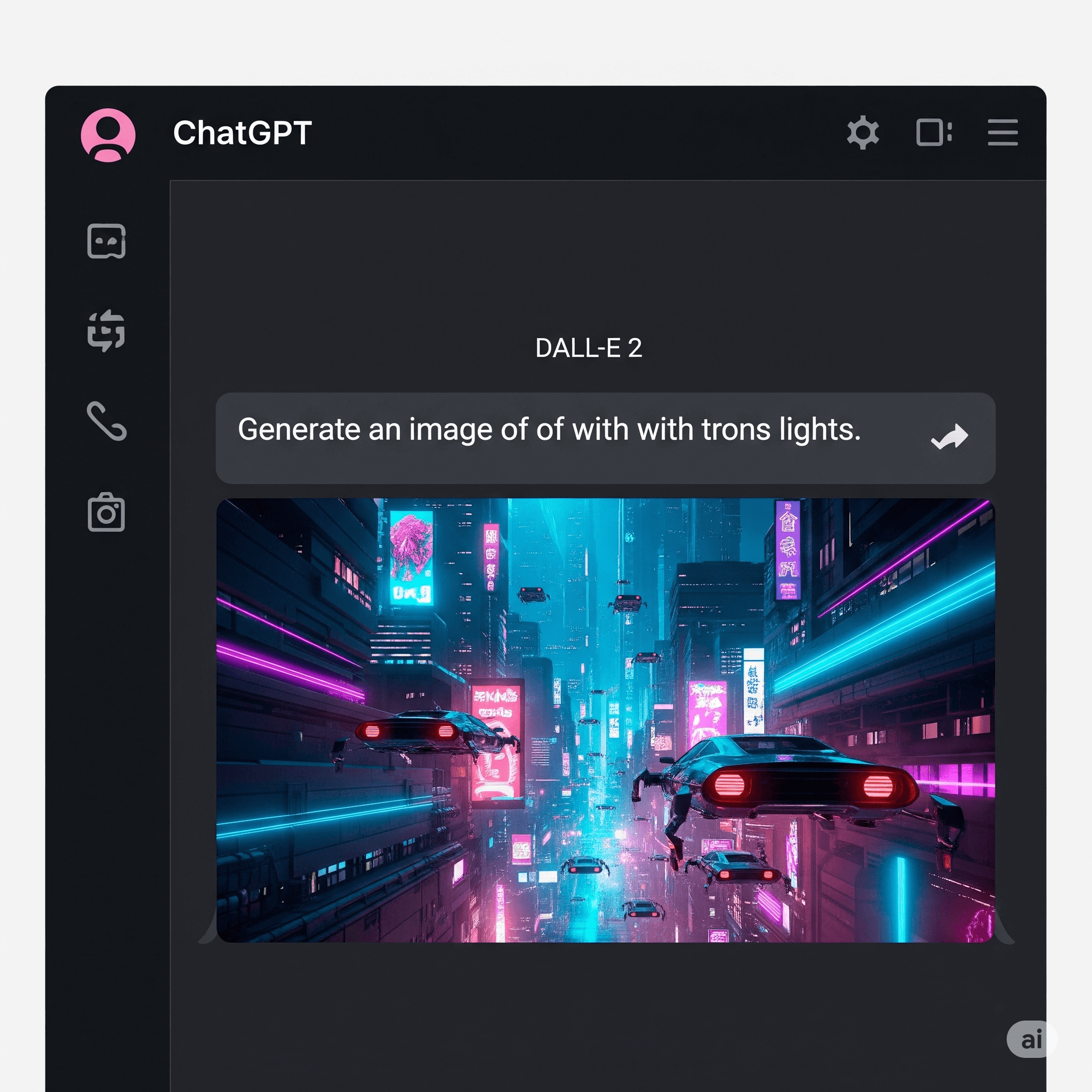 Screenshot of OpenAI's ChatGPT interface showing a user requesting an image and DALL-E 2 generating it directly within the chat.