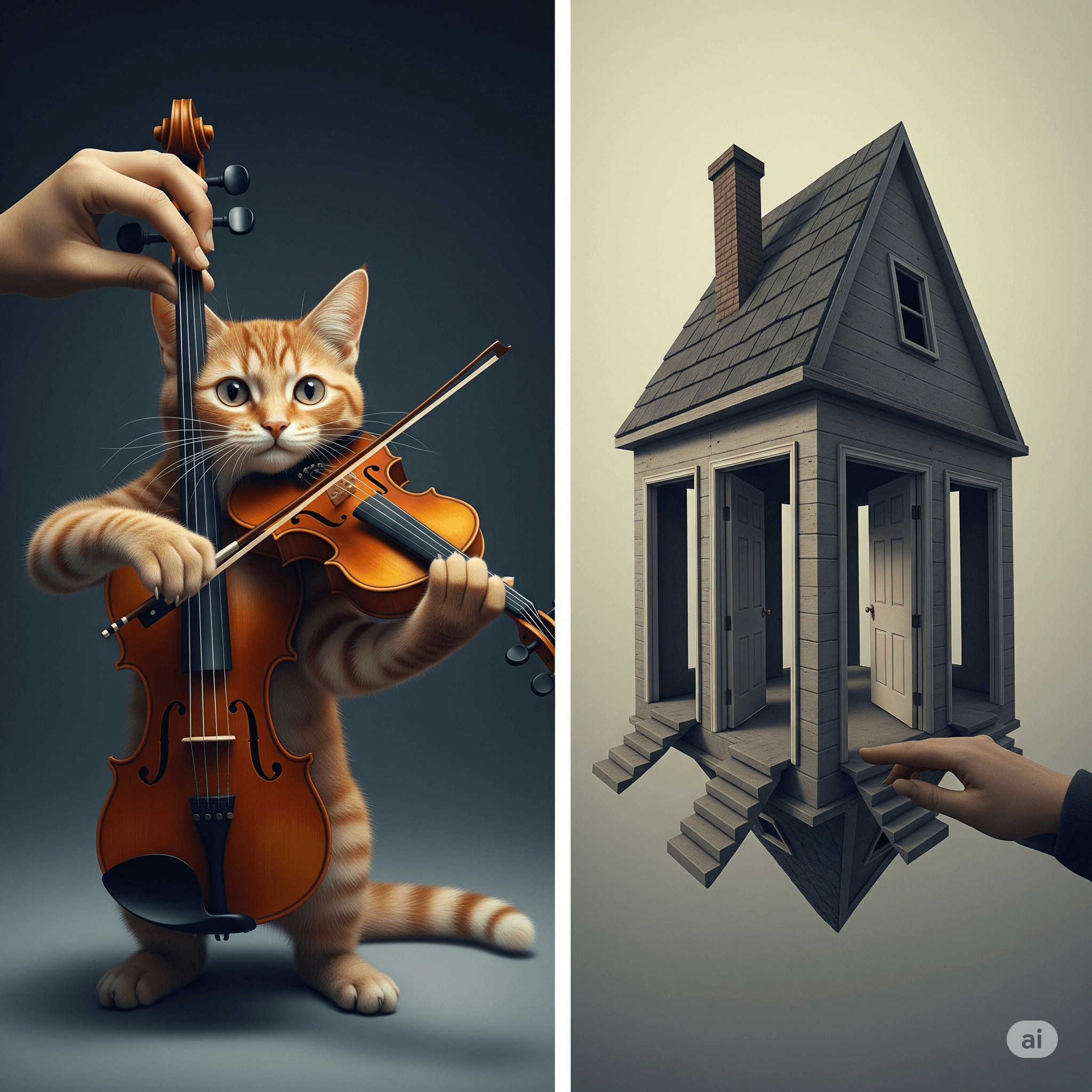 Examples of AI image 'hallucinations,' showing distorted or nonsensical images generated from simple prompts.