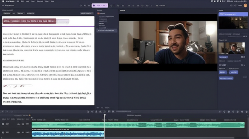 Screenshot of Descript's interface displaying transcription and editing functionalities.