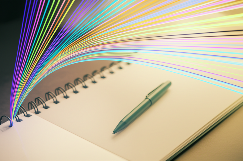 Graphic showing AI assisting with creative writing and interactive storytelling.