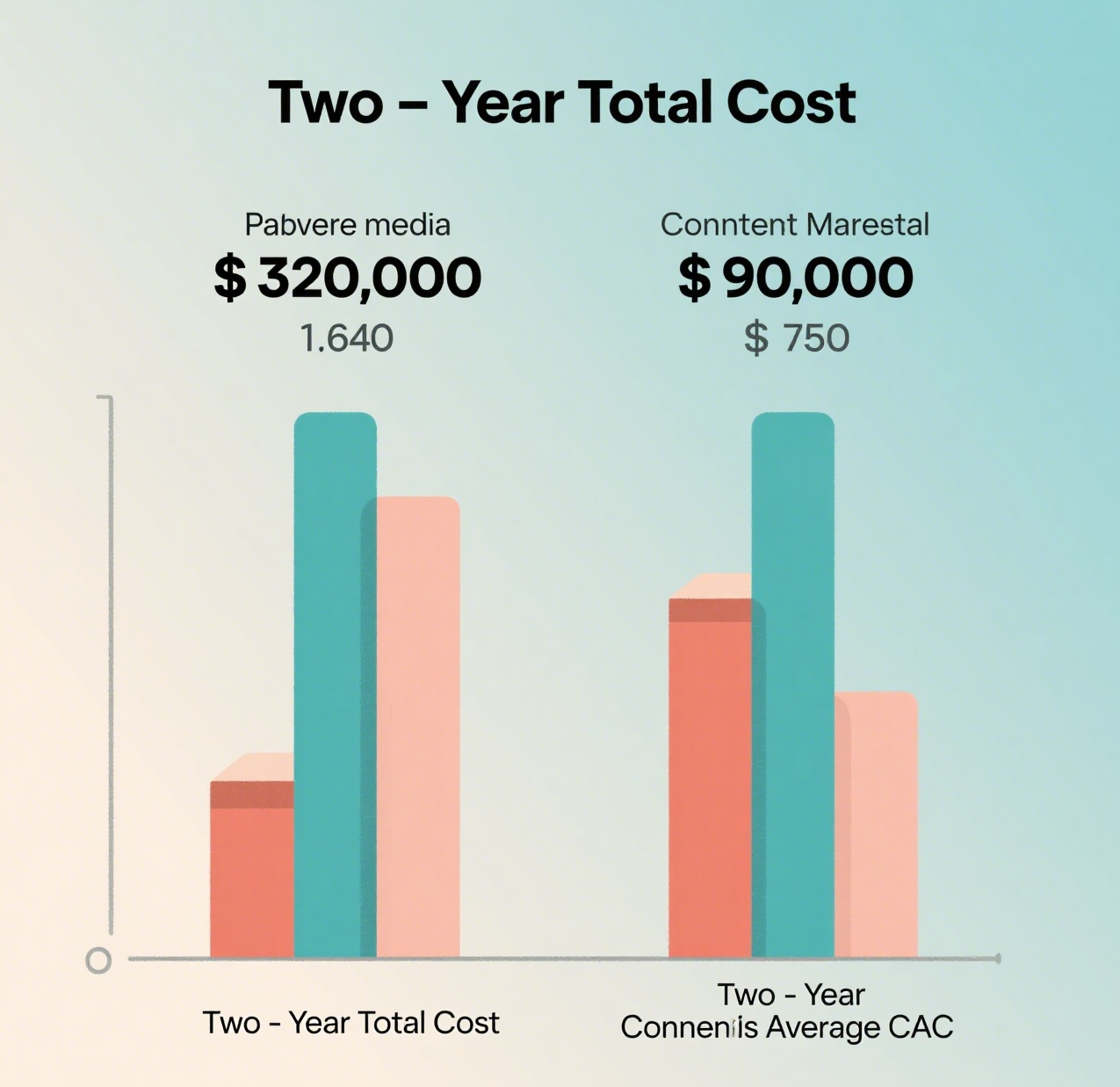 A bar chart comparing the two-year marketing ROI of paid media vs. content marketing, showing how a B2B SaaS marketing strategy can lower CAC with content.