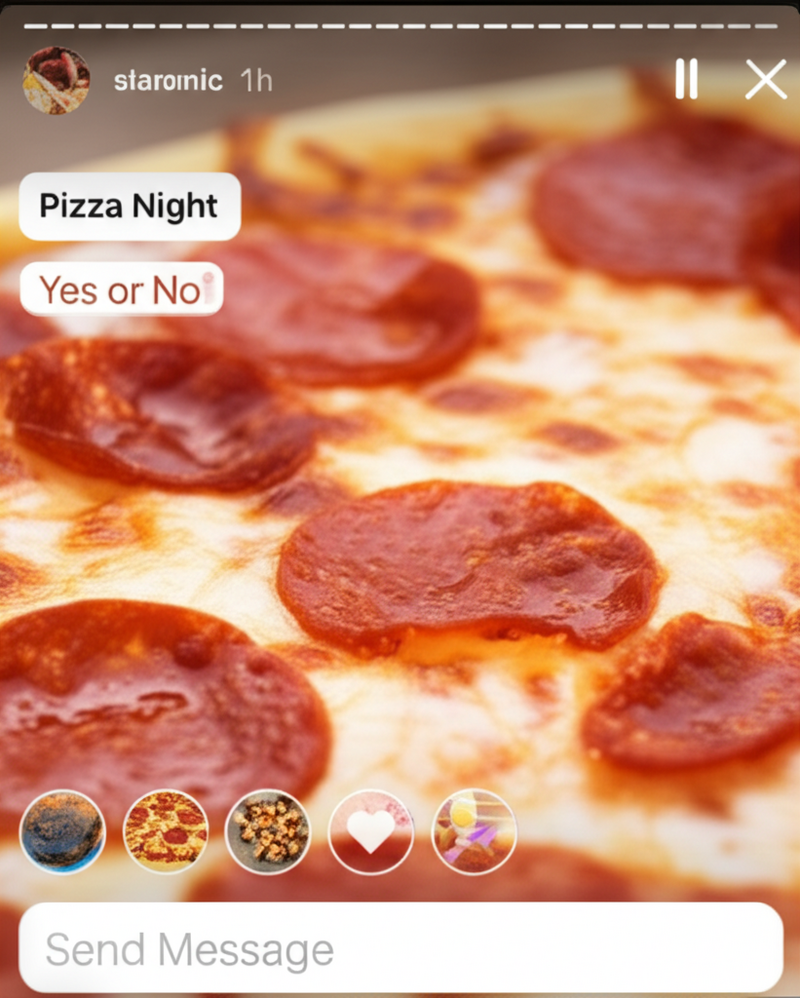 Instagram story interface showing interactive elements like a poll sticker and a product tag on a visually appealing image.