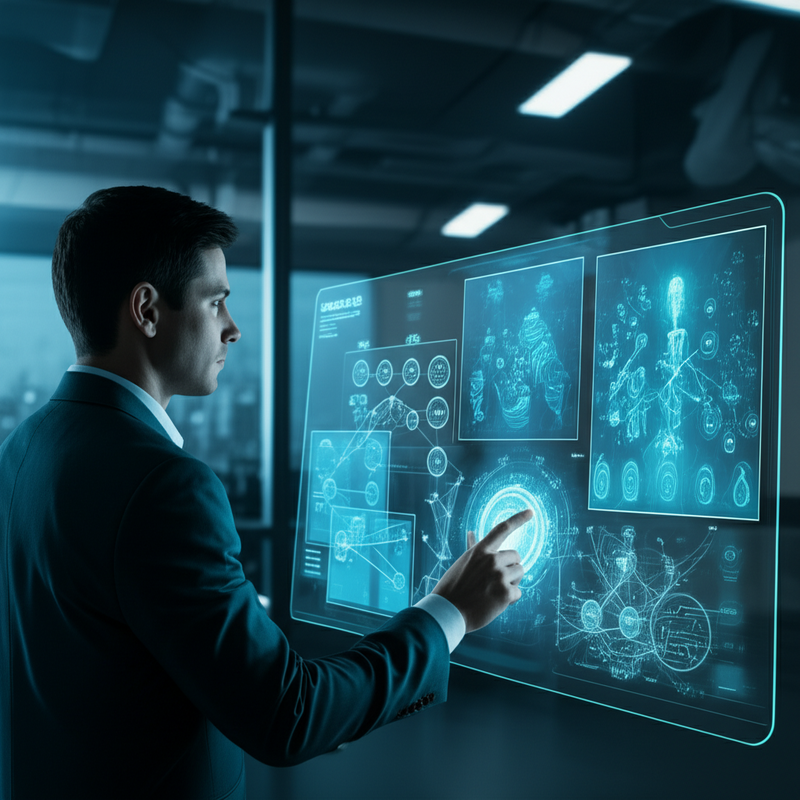 Futuristic research lab with AI interfaces showcasing advanced NLP and XAI