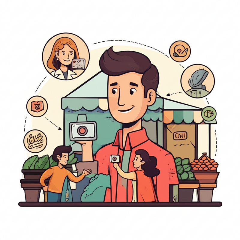 Illustration depicting a local influencer interacting with community members, emphasizing targeted reach and credibility for a local business.